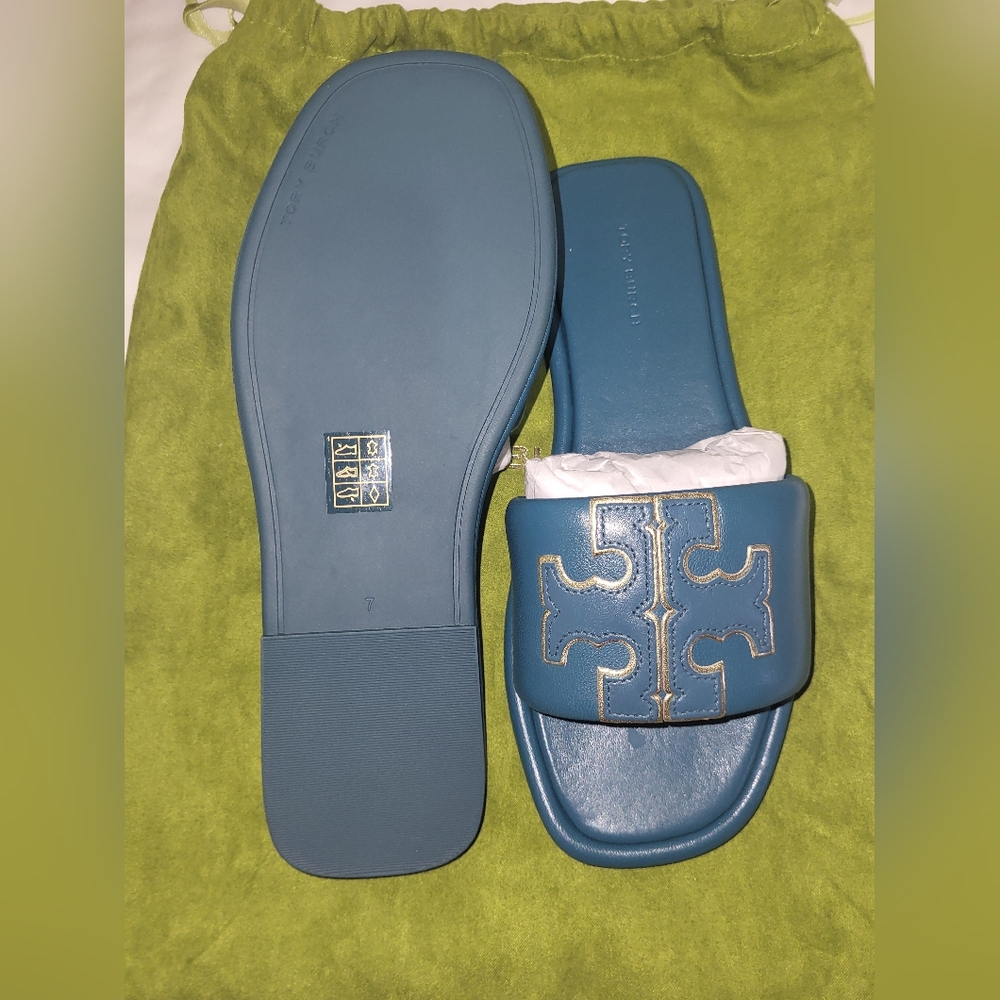 Tory Burch Teal Slide Sandals - Picture 2 of 2